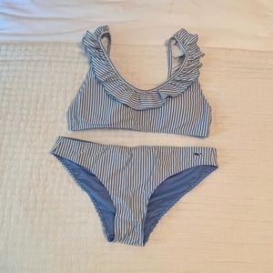Blue striped Vineyard Vines ruffle bathing suit